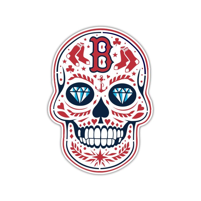 Boston Red Sox - Sugar Skull With Diamond Eyes - Temporary Tattoo