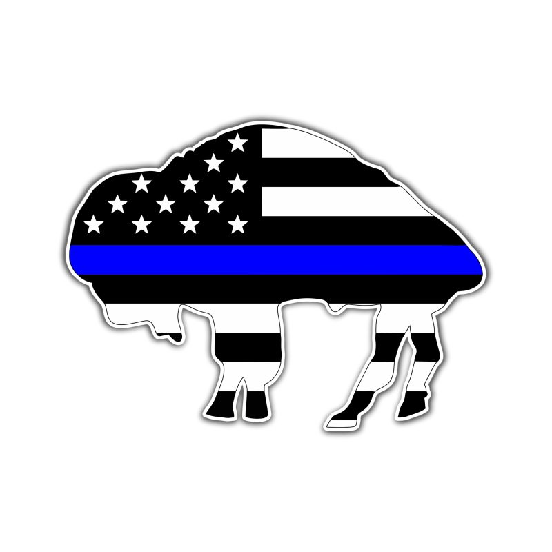Blue Line American Flag Buffalo Custom - Full Color Vinyl Sticker - Custom Size