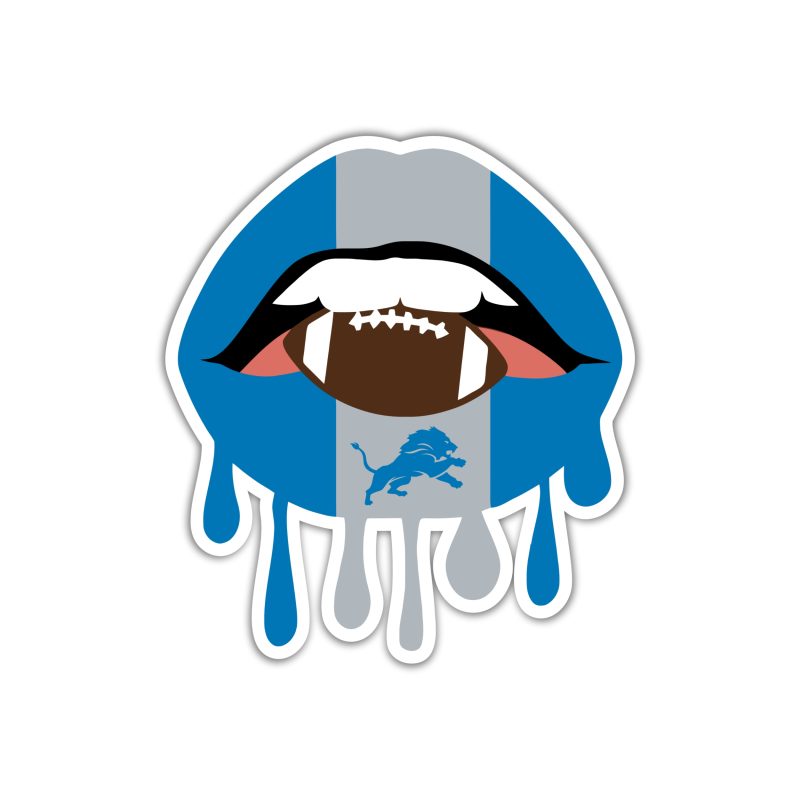 Detroit Lions - Lips With Football - Full Color Vinyl Sticker - Custom Size