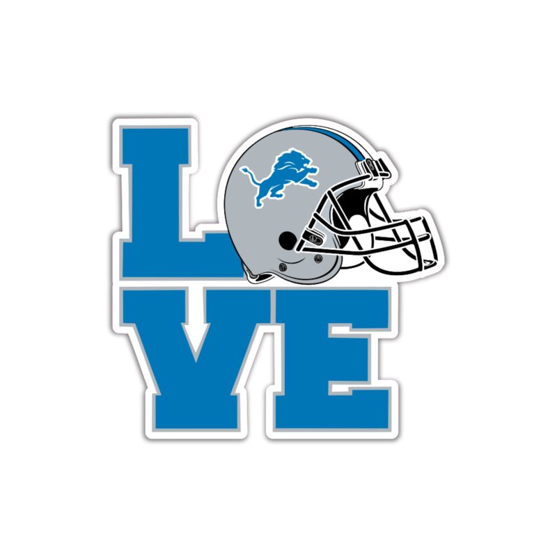 Detroit Lions - Love Helmet - Full Color Vinyl Sticker - Custom Size