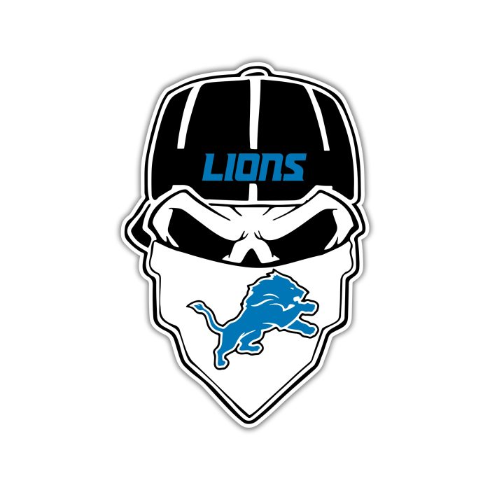 Detroit Lions - Skull With Cap - Full Color Vinyl Sticker - Custom Size