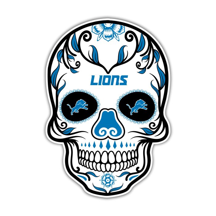 Detroit Lions - Sugar Skull - Full Color Vinyl Sticker - Custom Size