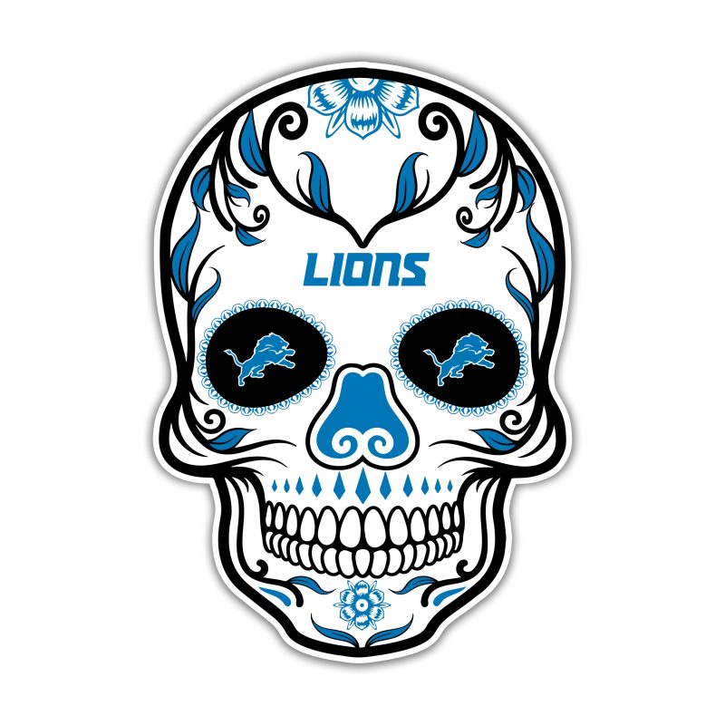 Detroit Lions - Sugar Skull - Full Color Vinyl Sticker - Custom Size
