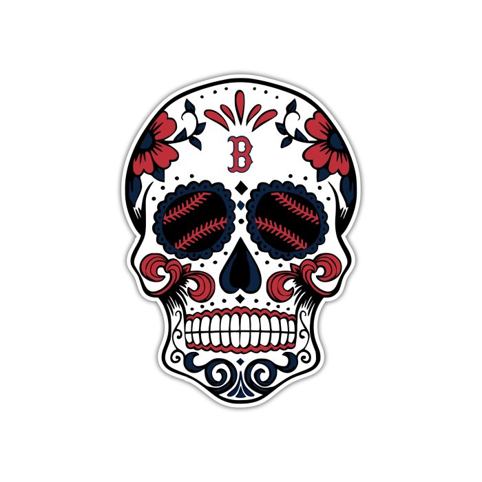 Boston Red Sox - Sugar Skull With Baseball Eyes - Full Color Vinyl Sticker - Custom Size