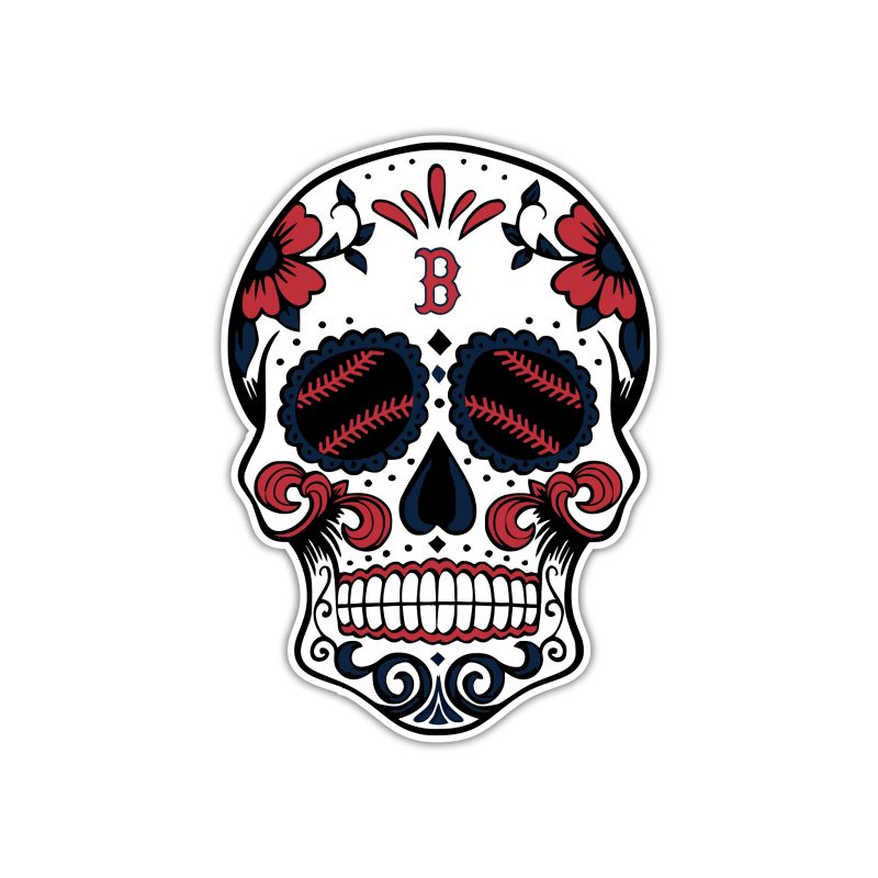 Boston Red Sox - Sugar Skull With Baseball Eyes - Full Color Vinyl Sticker - Custom Size
