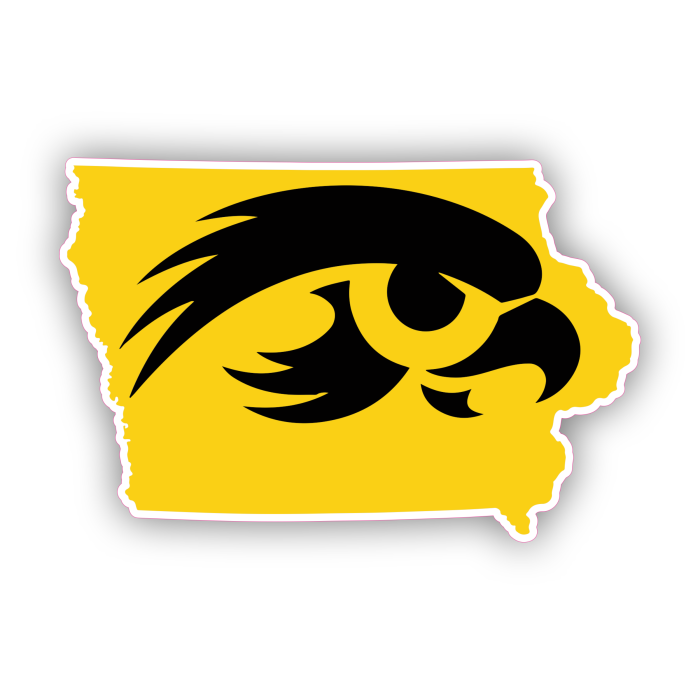 Iowa Hawkeyes - Yellow State - Full Color Vinyl Decal - Custom Size