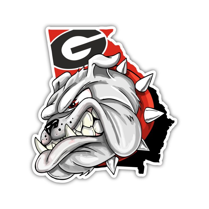 Georgia Bulldogs - Bulldog With State - Full Color Vinyl Decal - Custom Size