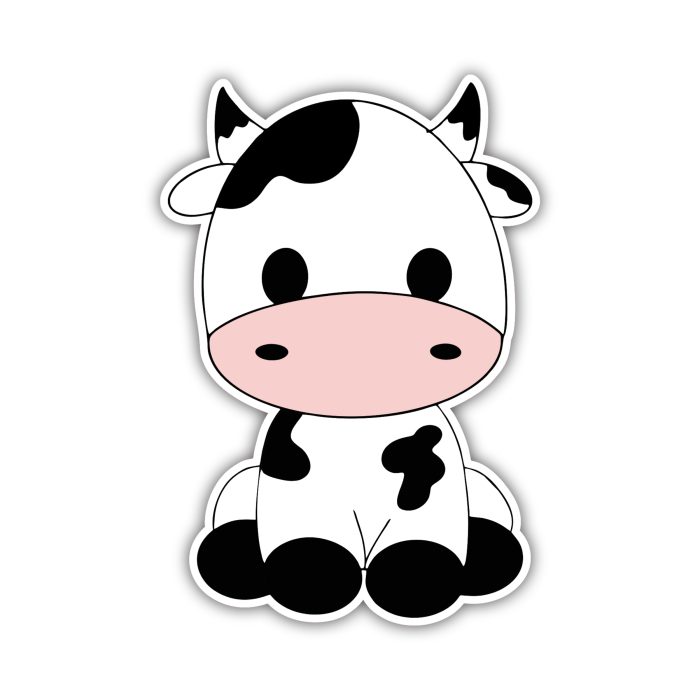 Cow Sitting - Full Color Vinyl Sticker - Custom Size
