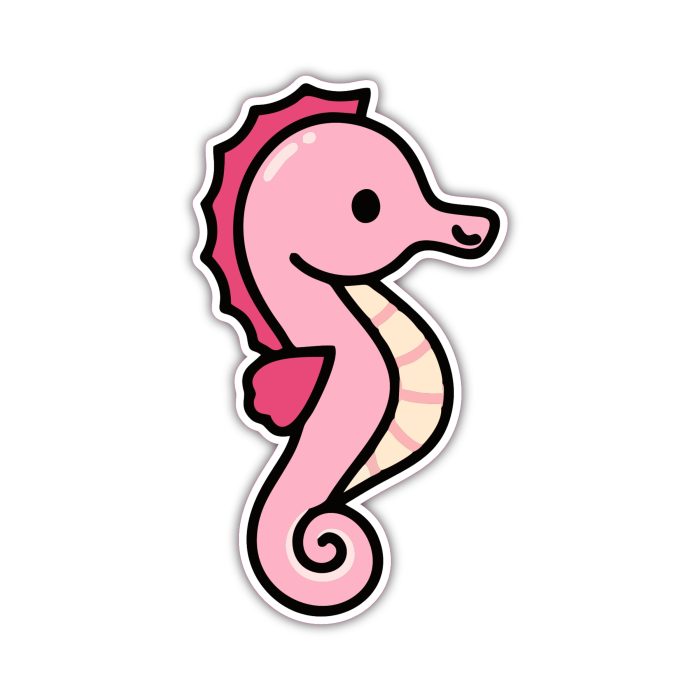 Pink Seahorse - Full Color Vinyl Sticker - Custom Size