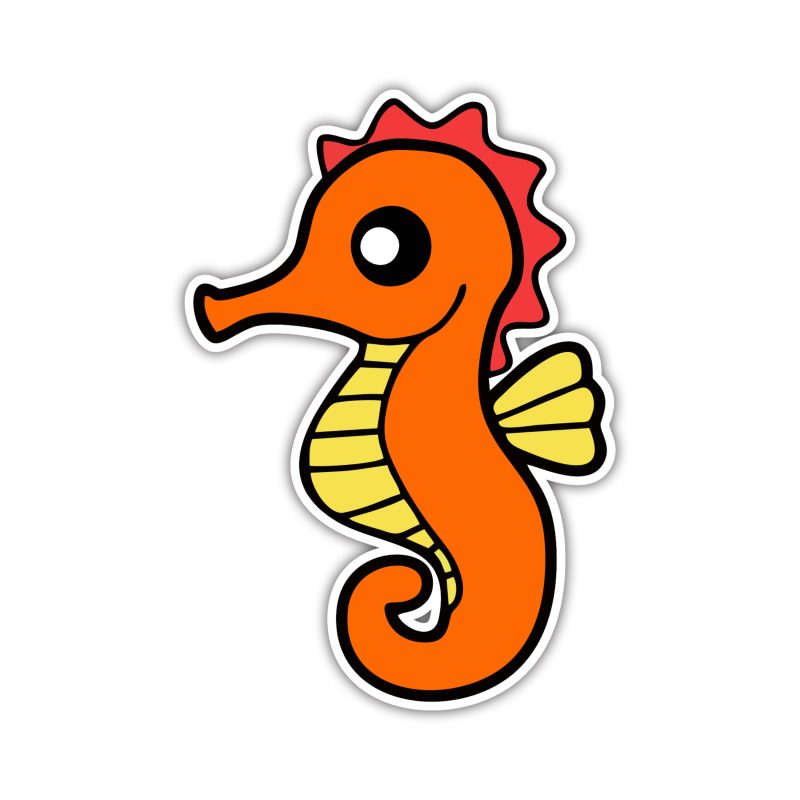 Orange Seahorse - Full Color Vinyl Sticker - Custom Size
