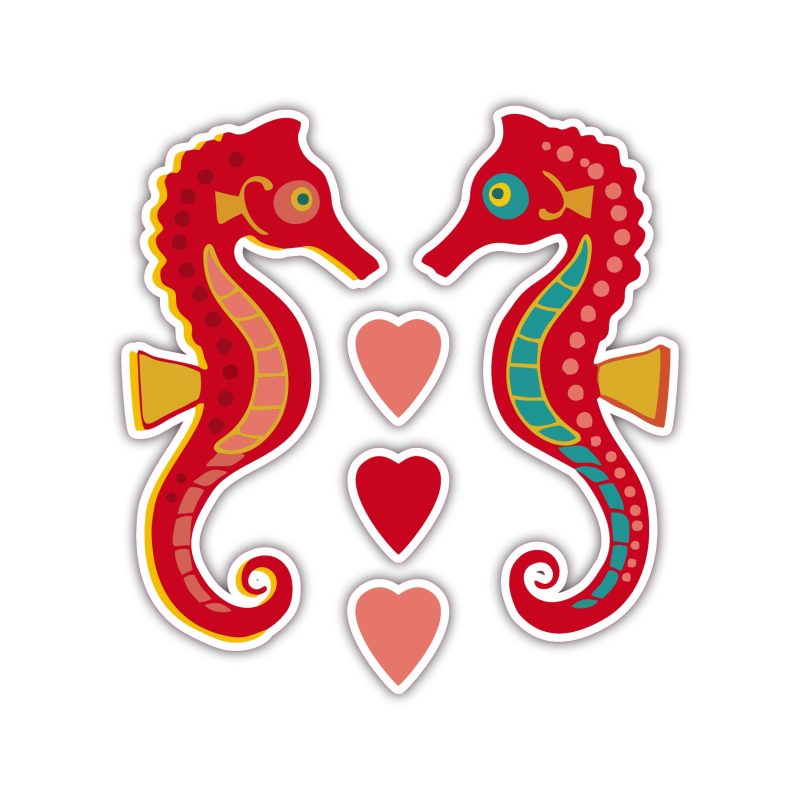 Red Seahorses - Full Color Vinyl Sticker - Custom Size