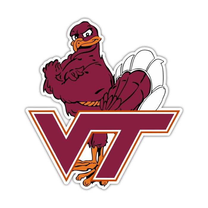 Virginia Tech - Hokie Bird With VT - Full Color Vinyl Decal - Custom Size