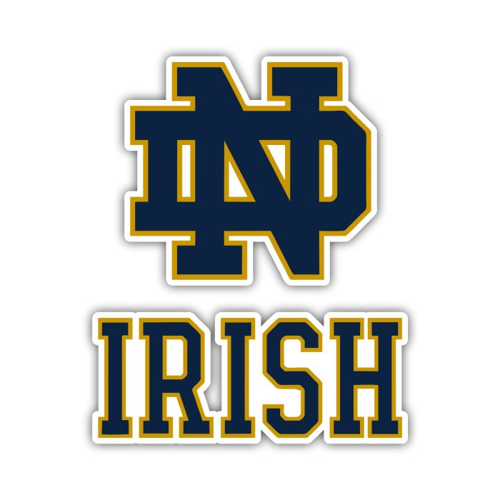 Notre Dame - ND With Irish - Full Color Vinyl Sticker - Custom Size