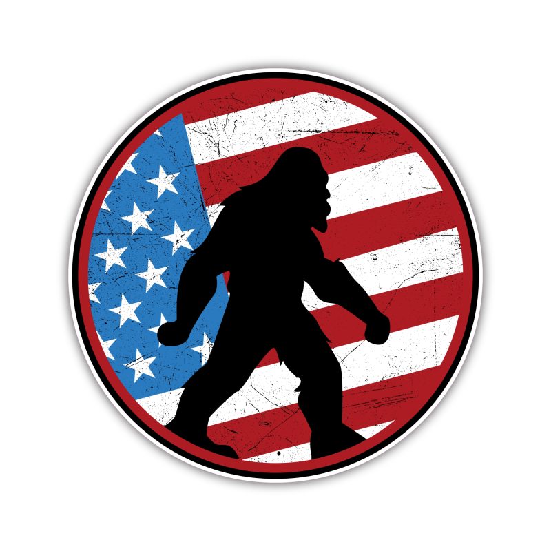 Bigfoot with American Flag - Flag Full Color Vinyl Decal - Custom Size