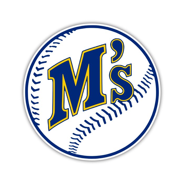 Seattle Mariners - Baseball With M - Full Color Vinyl Sticker - Custom Size