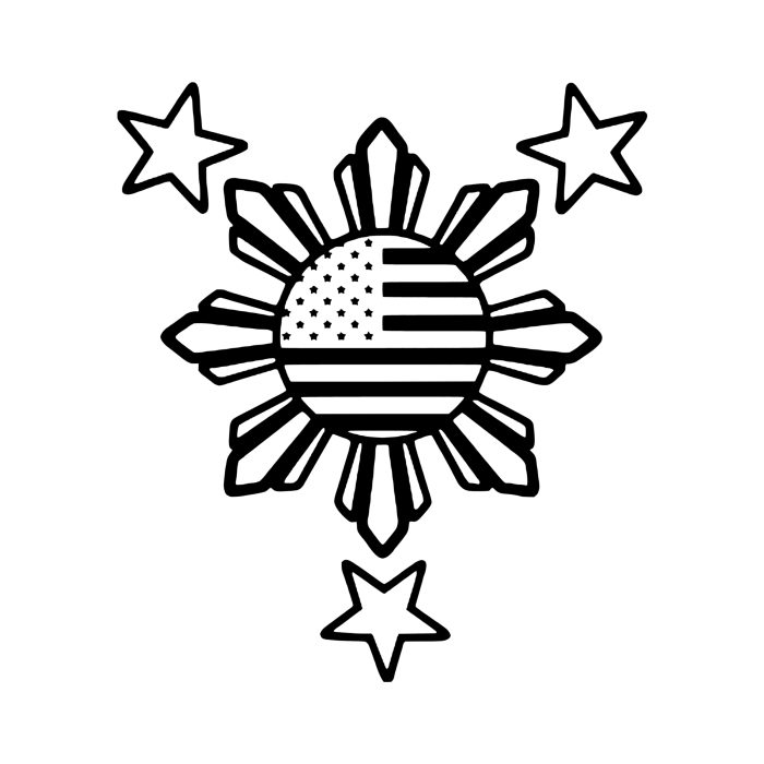 Filipino-American Sun and Stars Vinyl Decal - Custom Size
