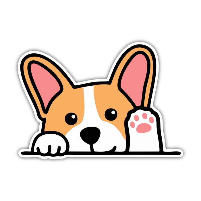 Dog Peeking - Corgi - Full Color Vinyl Sticker - Custom Size