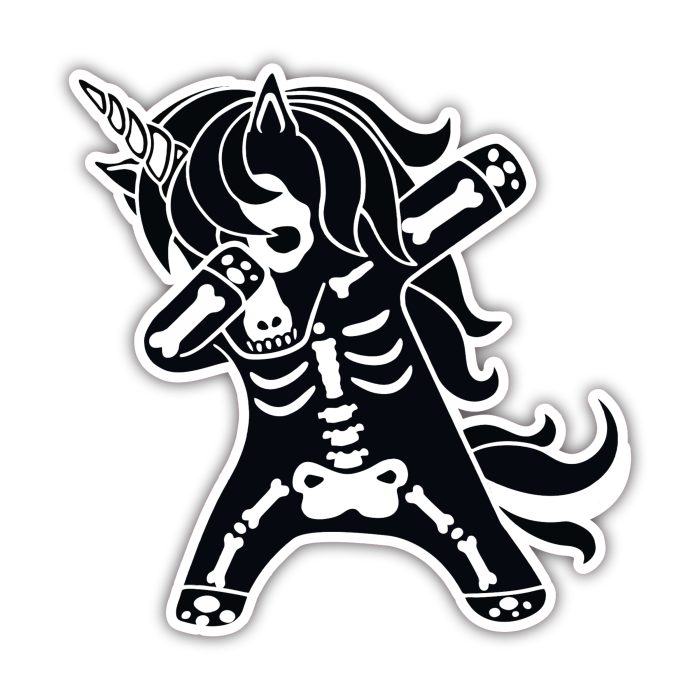 Dabbing Unicorn Skeleton Full Color Vinyl Decal - Custom Size