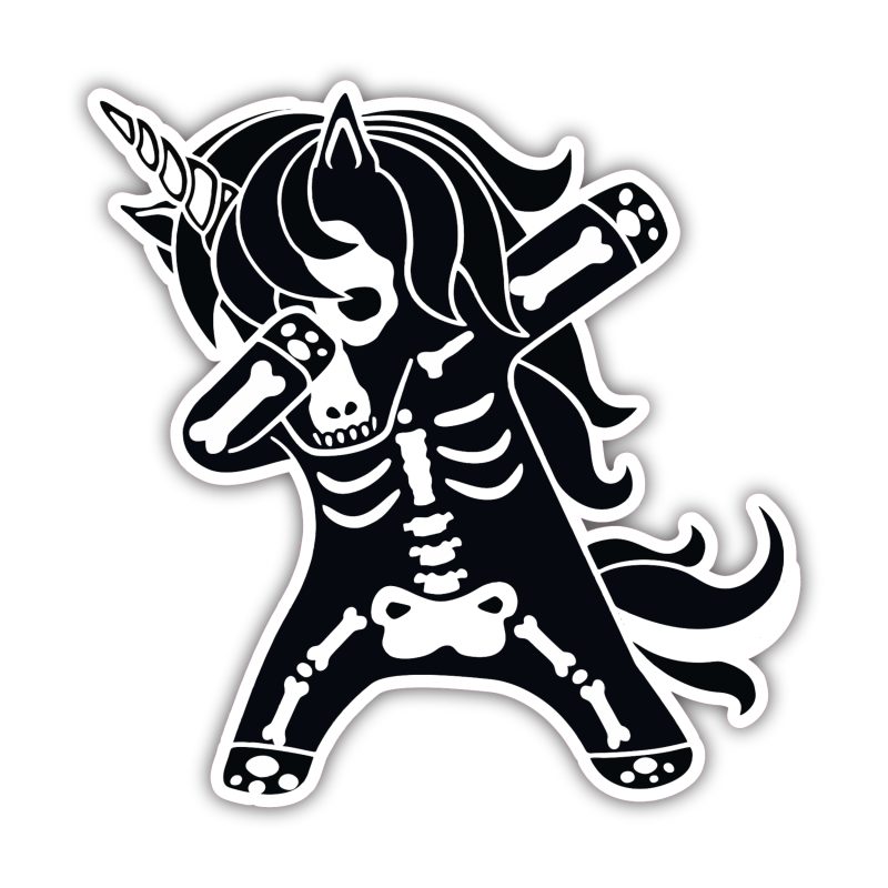 Dabbing Unicorn Skeleton Full Color Vinyl Decal - Custom Size