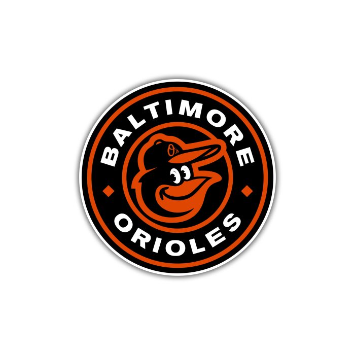 Baltimore Orioles - Black And White Circle With Cartoon Bird - Full Color Vinyl Sticker - Custom Size