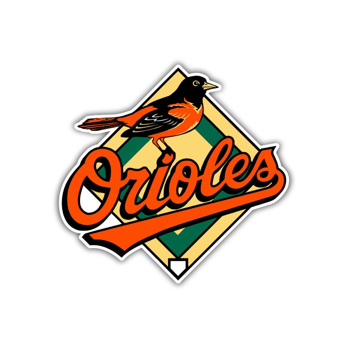 Baltimore Orioles - Name With Bird On Diamond Plate - Full Color Vinyl Sticker - Custom Size