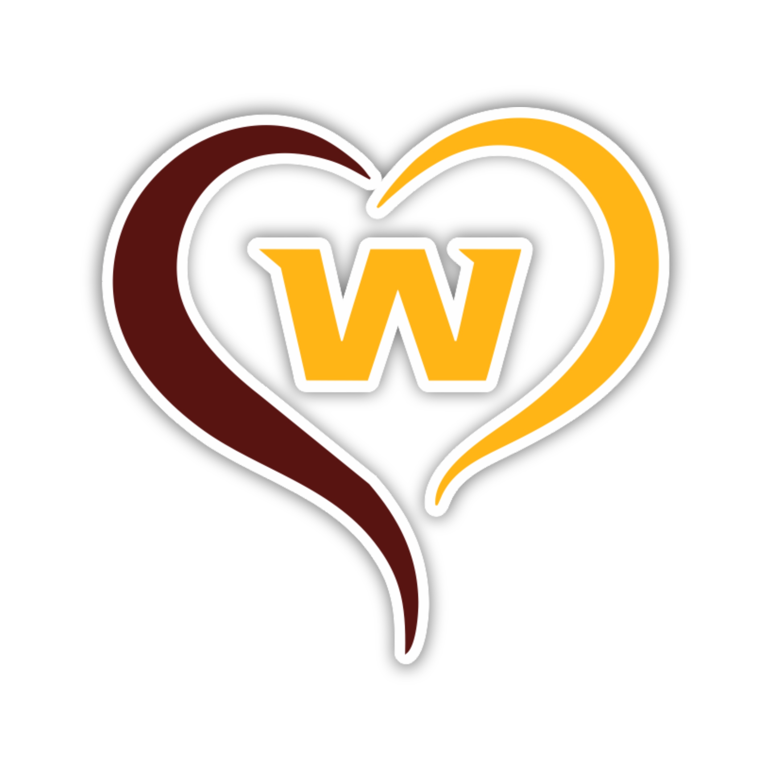 Washington Commanders - W Heart- Full Color Vinyl Sticker - Custom Size