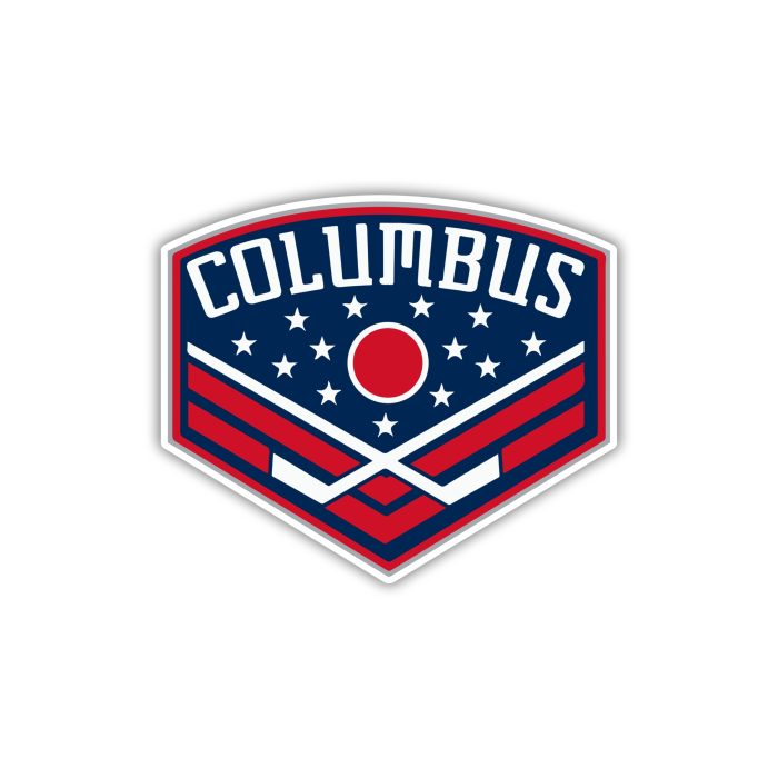 Columbus Blue Jackets - Curved Triangle With Columbus - Full Color Vinyl Sticker - Custom Size