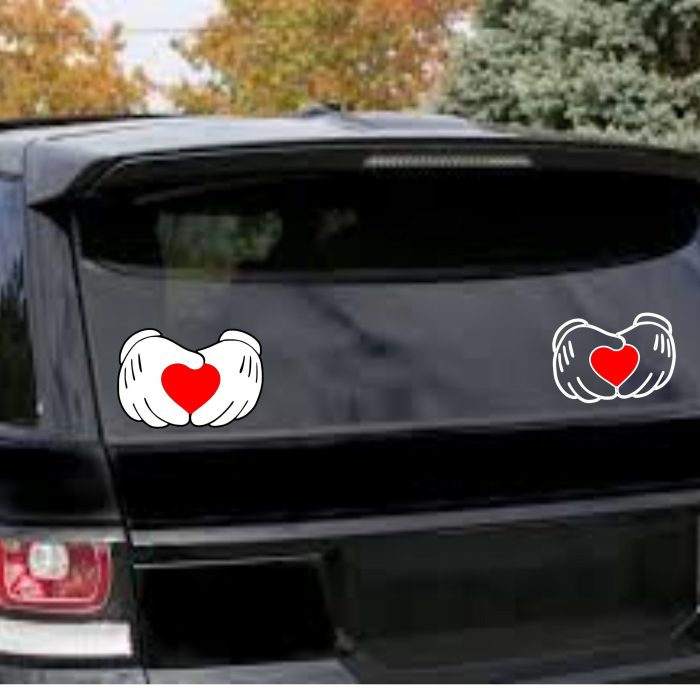 Mickey Mouse Hands Holding a Heart Vinyl Decal - Custom Size