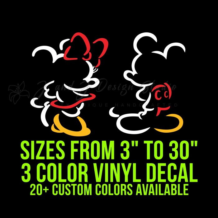 Mickey or Minnie Mouse Silhouette Vinyl Decal - Custom Size