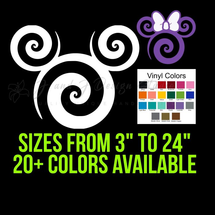 Mickey or Minnie Mouse Swirl Vinyl Decal - Custom Size