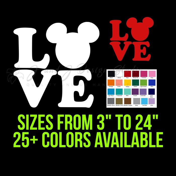 Mickey Mouse Love Vinyl Decal - Custom Size