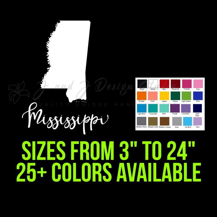 State of Mississippi Vinyl Decal - Custom Size