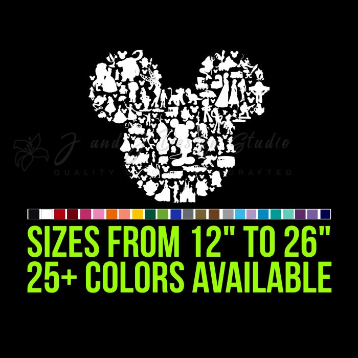 Mickey Mouse all Character Silhouette Vinyl Decal - Custom Size