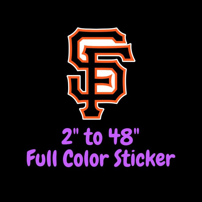 San Francisco Giants - Black SF - Full Color Vinyl Sticker - Custom Size