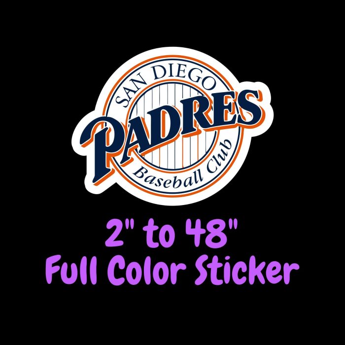 San Diego Padres - Circle With Stripes and Padres - Full Color Vinyl Sticker - Custom Size