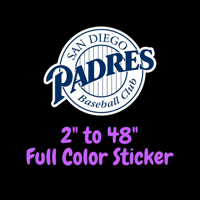 San Diego Padres - Blue Circle With Stripes and Padres - Full Color Vinyl Sticker - Custom Size