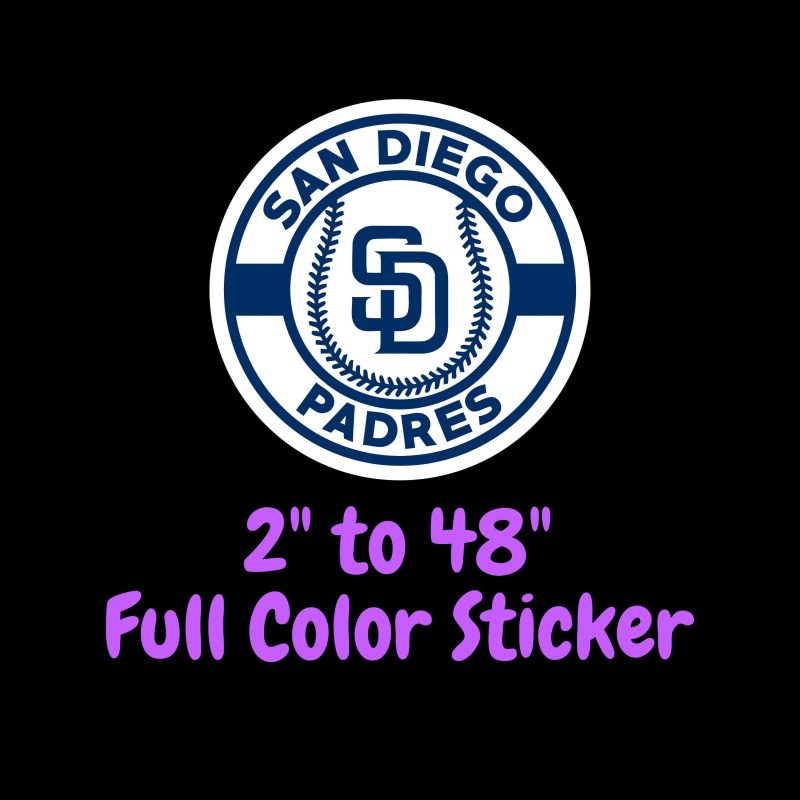 San Diego Padres - White Circle With Baseball - Full Color Vinyl Sticker - Custom Size