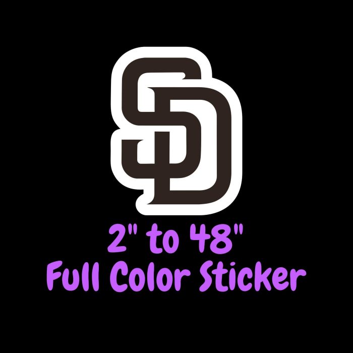 San Diego Padres - Brown SD - Full Color Vinyl Sticker - Custom Size