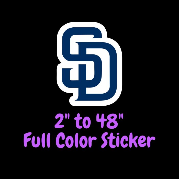 San Diego Padres - Blue SD - Full Color Vinyl Sticker - Custom Size