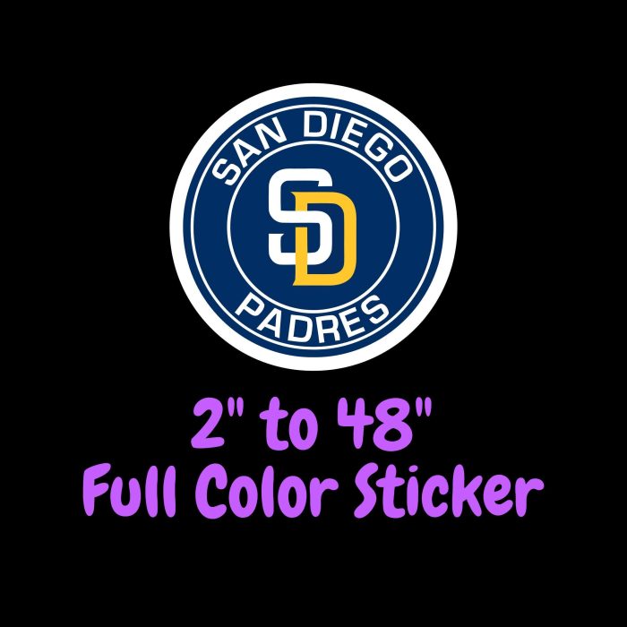 San Diego Padres - Blue Circle With White Name And Yellow D - Full Color Vinyl Sticker - Custom Size