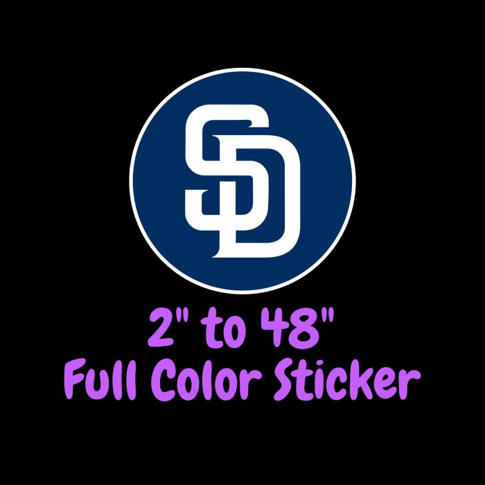 San Diego Padres - Blue Circle With SD - Full Color Vinyl Sticker - Custom Size