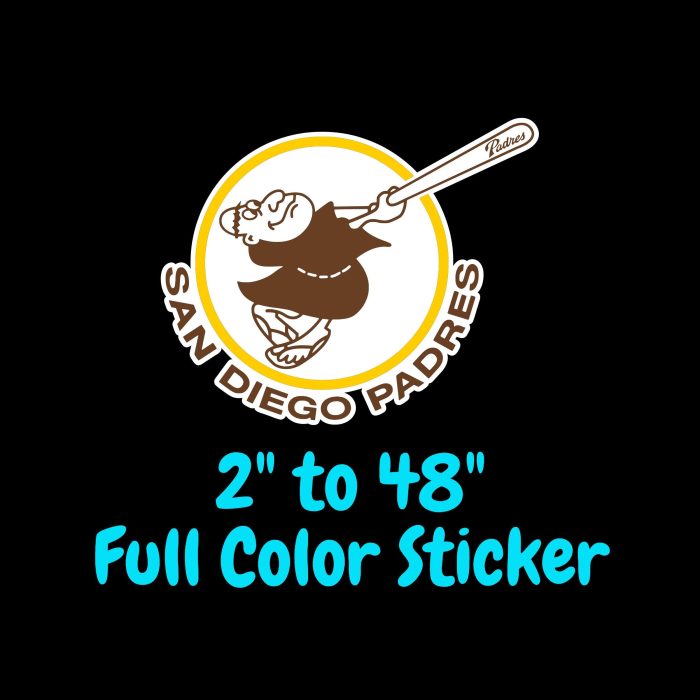 San Diego Padres - Circle With Swinging Friar - Full Color Vinyl Sticker - Custom Size