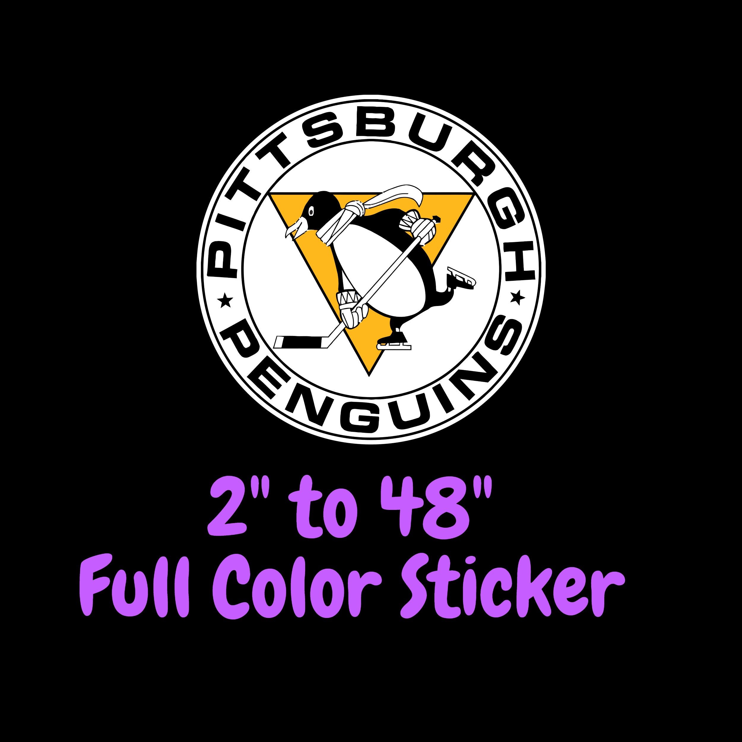 Pittsburgh Penguins - White Circle Black Name - Full Color Vinyl Sticker - Custom Size