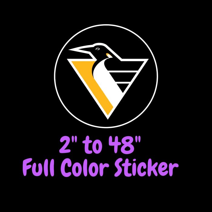 Pittsburgh Penguins - Black Circle With Triangle Penguin - Full Color Vinyl Sticker - Custom Size