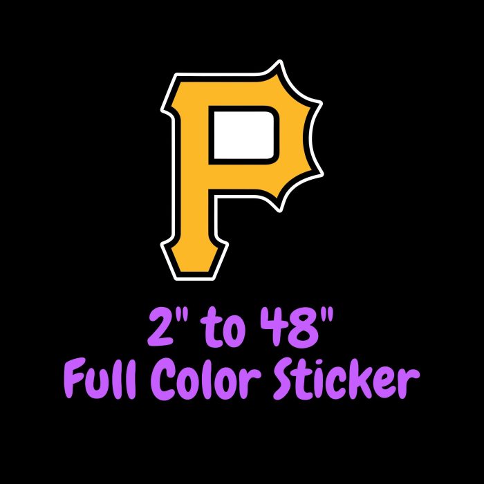 Pittsburgh Pirates - Yellow P - Full Color Vinyl Sticker - Custom Size