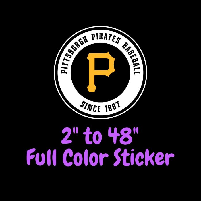 Pittsburgh Pirates - White Circle Black Words - Full Color Vinyl Sticker - Custom Size