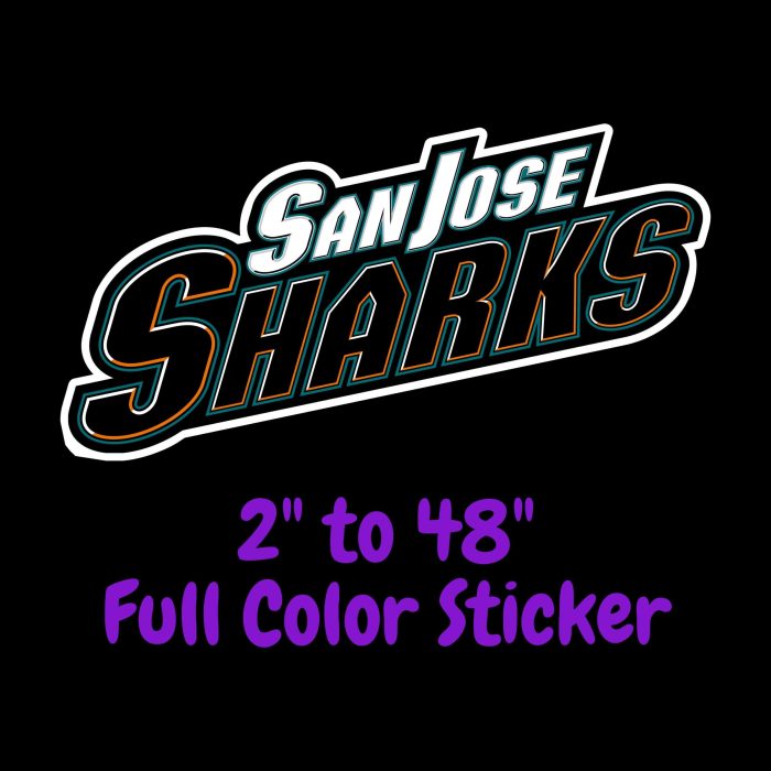 San Jose Sharks - Name Slanted - Full Color Vinyl Sticker - Custom Size