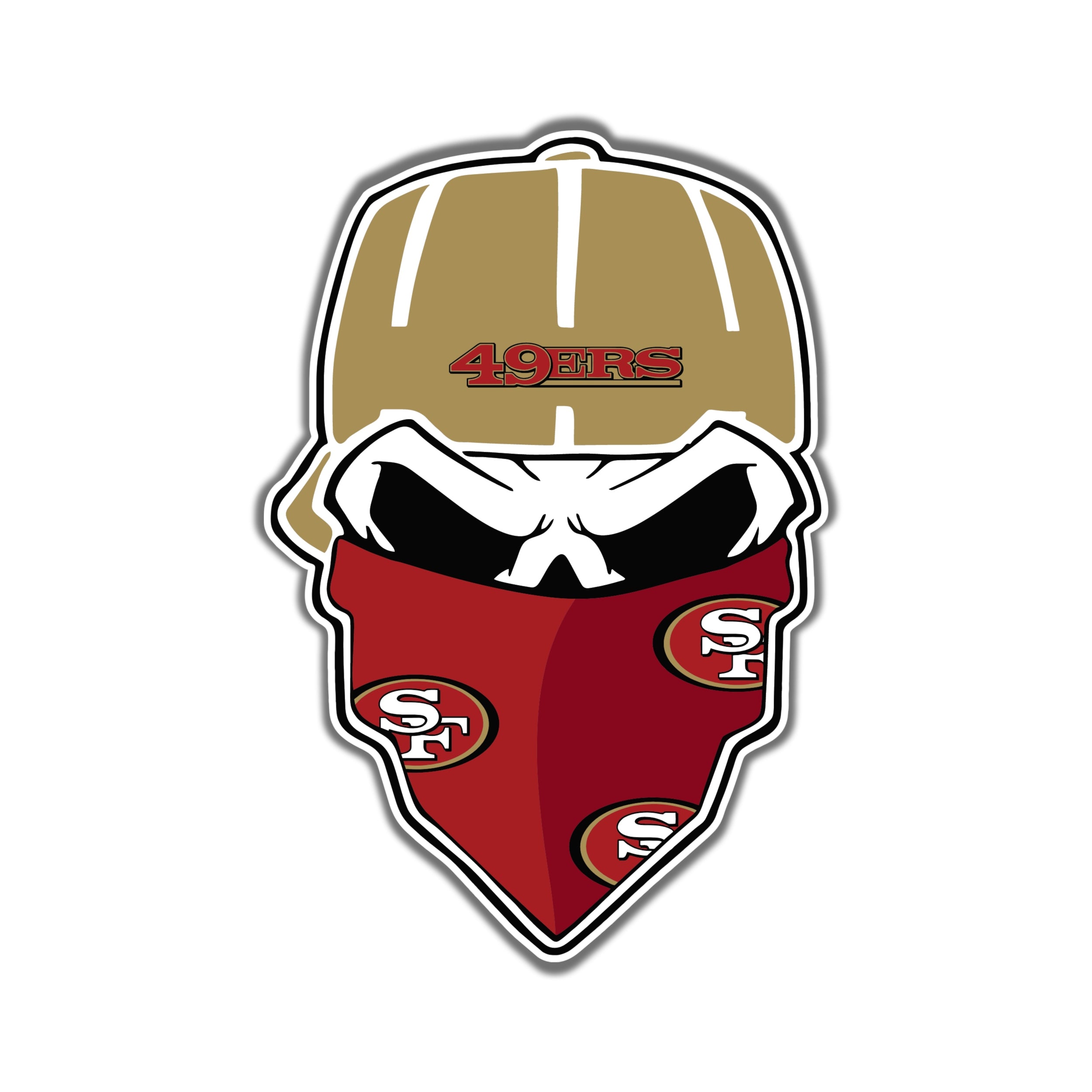 San Francisco 49ers - Skull - Full Color Vinyl Sticker - Custom Size