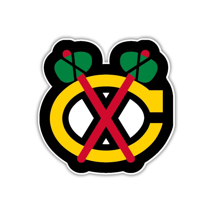 Chicago Blackhawks - Yellow C With Red Hatchets - Full Color Vinyl Sticker - Custom Size