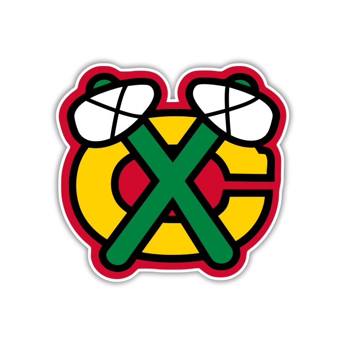 Chicago Blackhawks -  Yellow C With Green Hatchets - Full Color Vinyl Sticker - Custom Size